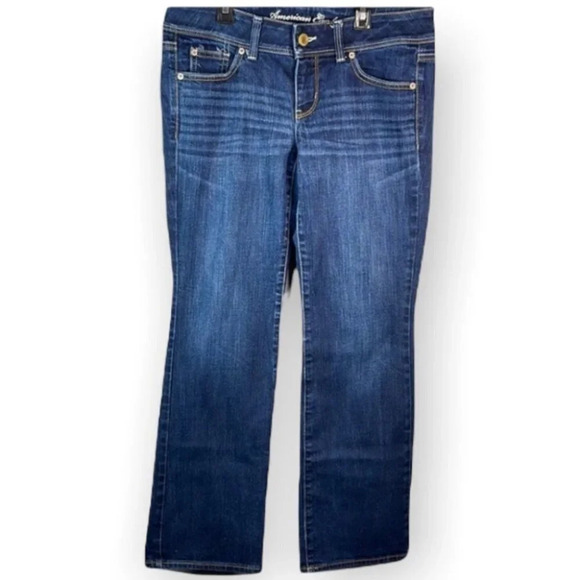 AMERICAN EAGLE Retro Slim Boot Jeans Blue Dark Wash Low Rise 5 Pocket 8 Short - Picture 2 of 11